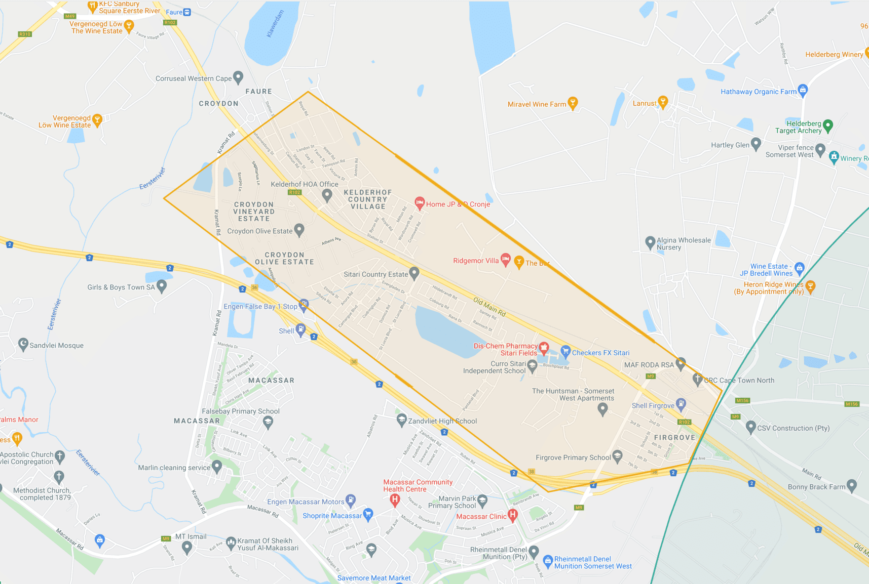 Map showing delivery area 3 for Blue Waters Seafood and Sushi Restaurant